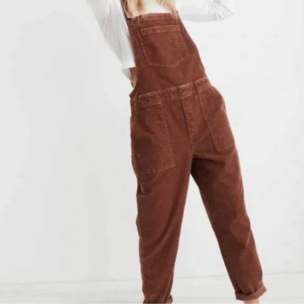 AERIE | Work & Play Corduray Overall Overalls Rolled Cuff Hem Brown | Size Small